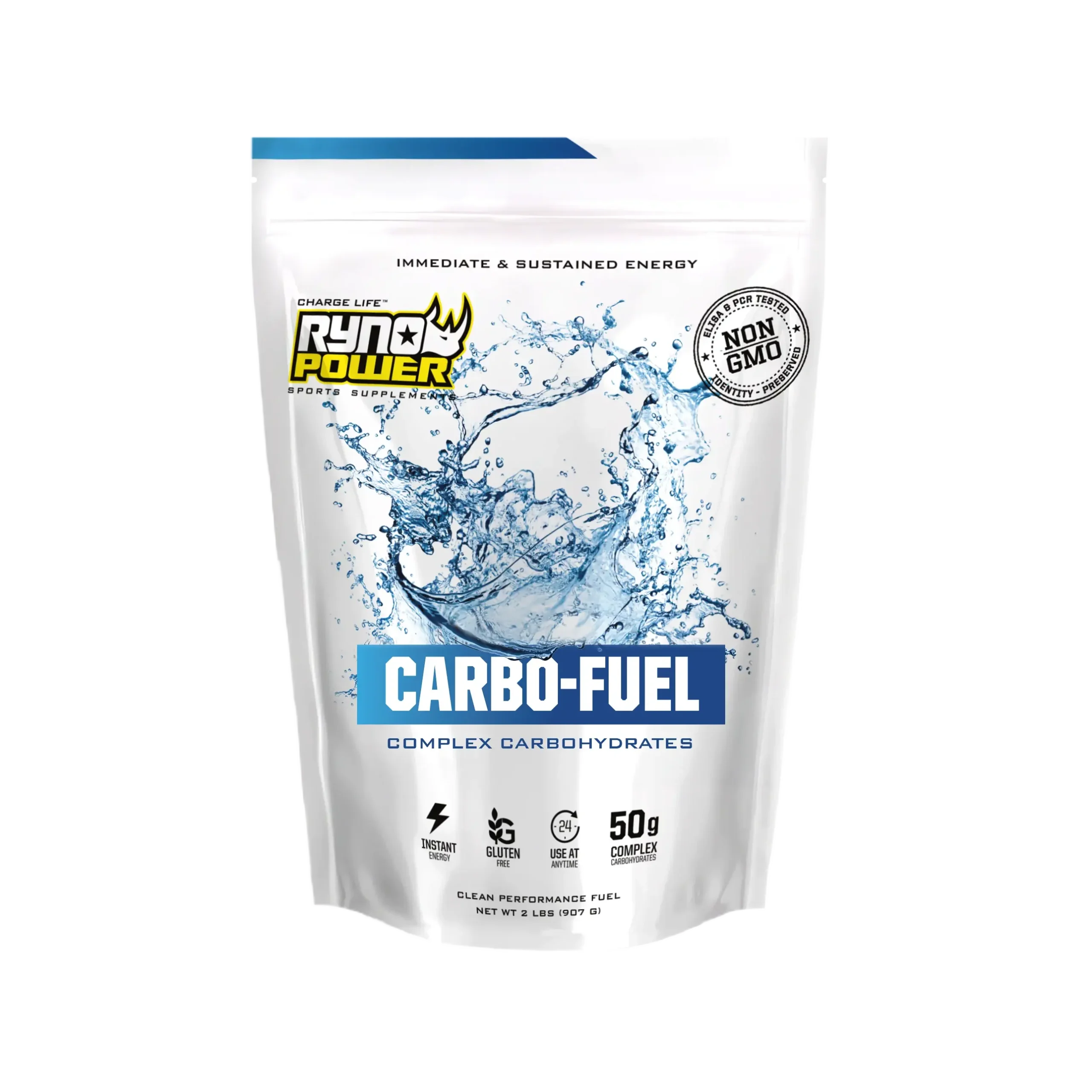 Vista frontal de la bolsa de Ryno Power CARBO-FUEL de 2 libras